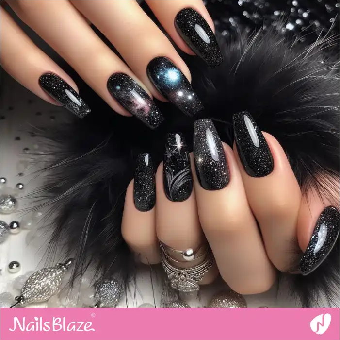 Black Galaxy Nails Design | Celestial Nails - NB4276