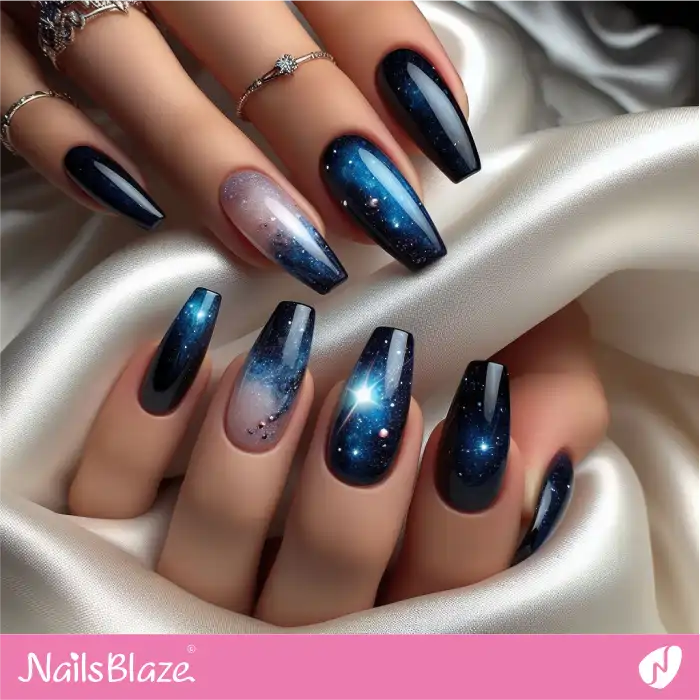 Dark Blue Galaxy Nails | Celestial Nails - NB4285
