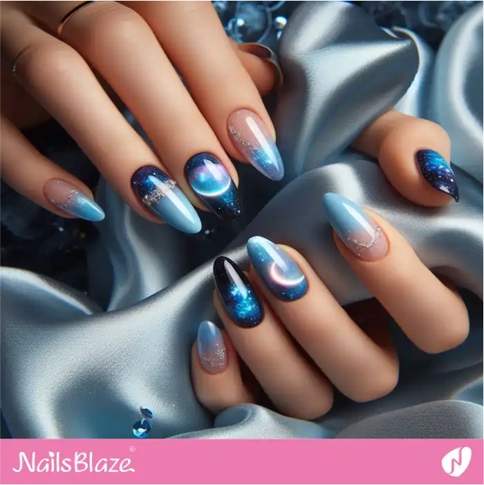 Blue Magical Galaxy Nails Design | Celestial Nails - NB4288