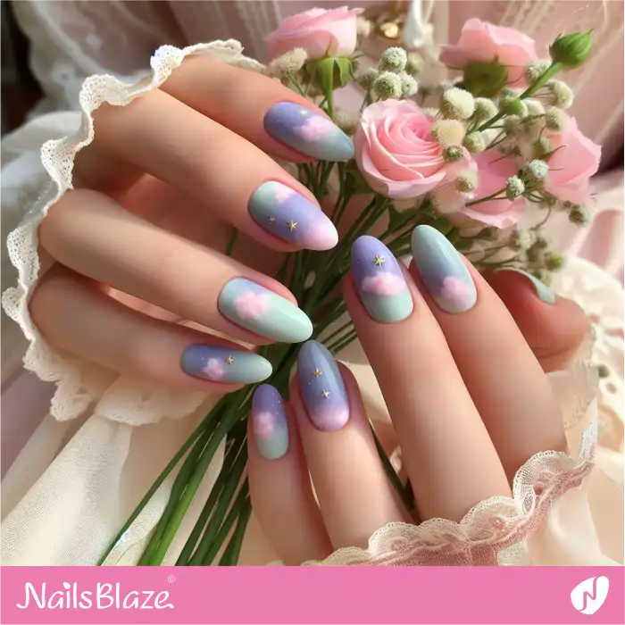 Almond Pastel Galaxy Nails Design | Celestial Nails - NB4291