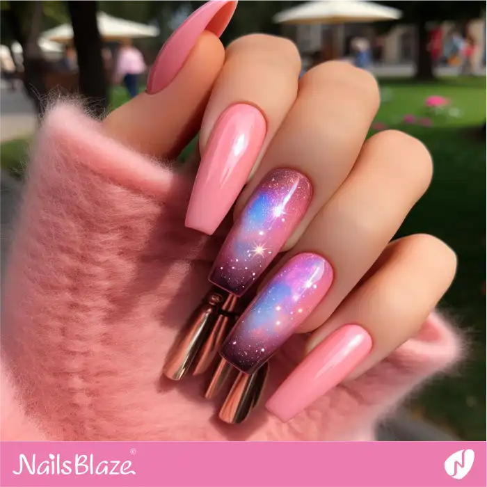 Pink Galaxy X Long Nails Design | Celestial Nails - NB4300