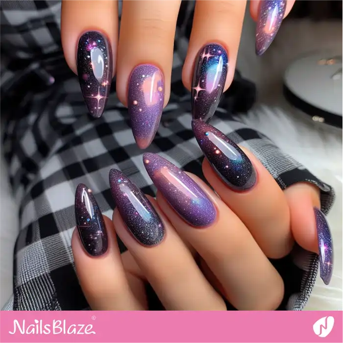 Glossy Galaxy Nails in Purple | Celestial Nails - NB4304