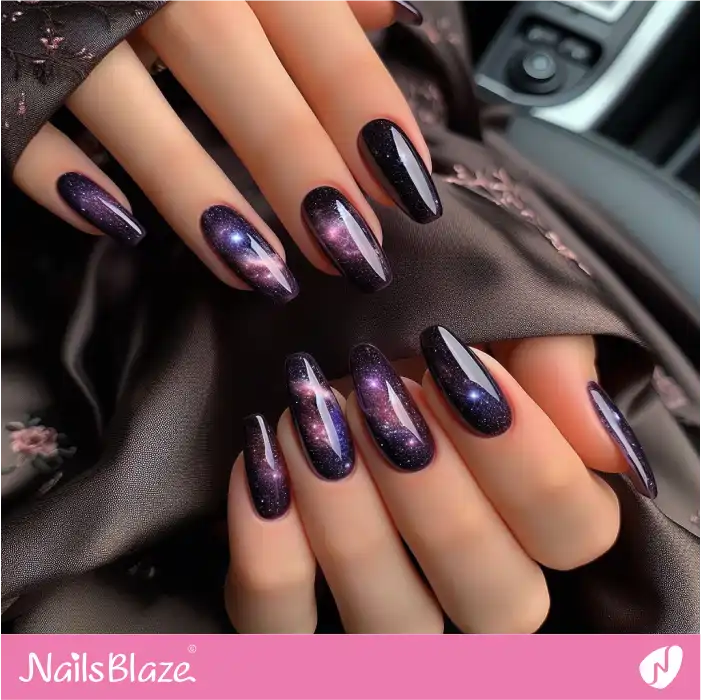 Dark Purple Nails with Galaxy Design | Celestial Nails - NB4306