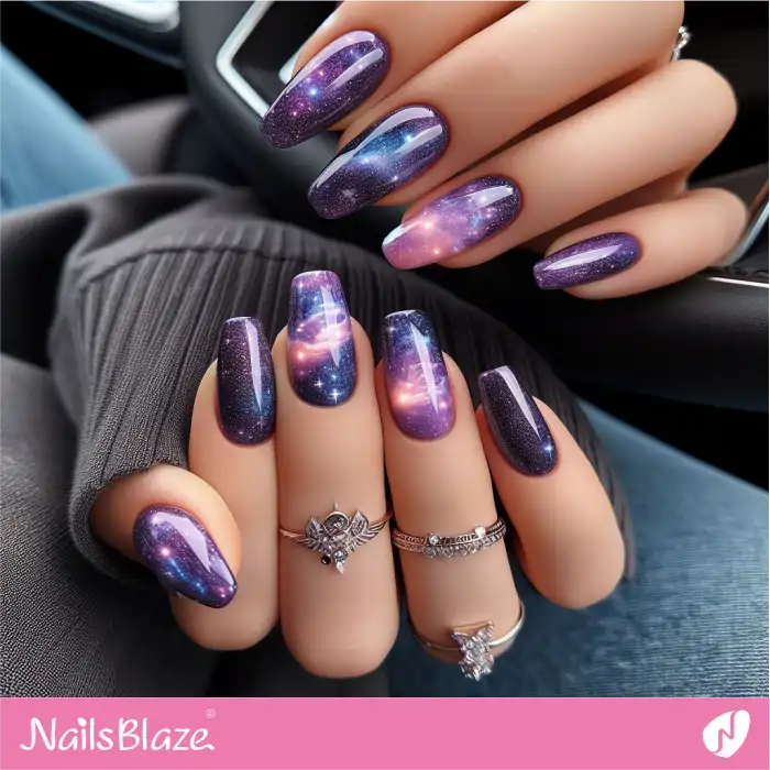 Magical Purple Galaxy Nails | Celestial Nails - NB4307