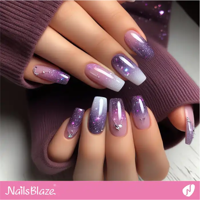 Ombre French Galaxy Purple Nails | Celestial Nails - NB4310