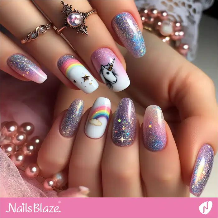 Glitter Design Unicorn Galaxy Nails | Celestial Nails - NB4312