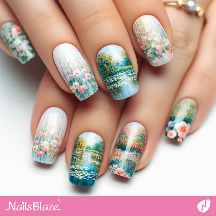 Watercolor Claude Monet-inspired Garden Nails | Spring Nails - NB4177