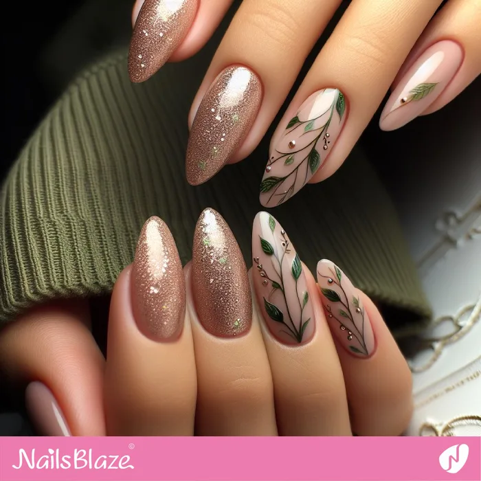 Embellished Nude Nails with Garden Design | Spring Nails - NB4183