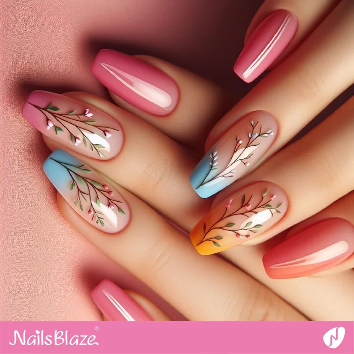Glossy Nails with Minimal Garden Nails Design | Spring Nails - NB4185
