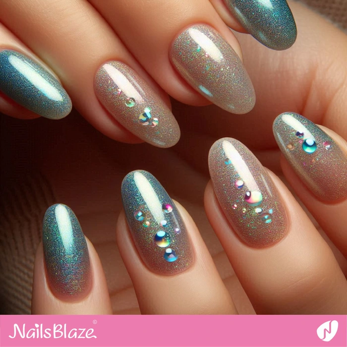 Glossy Mermaid Glitter Nails Design | Glitter Nails - NB4969