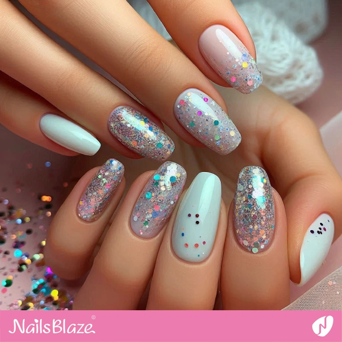 Mermaid Glitter and Confetti Nails Design | Glitter Nails - NB4970