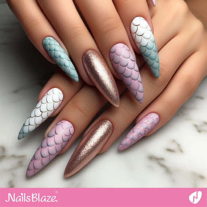 Matte Mermaid Scale with Glitter Accents | Glitter Nails - NB4971