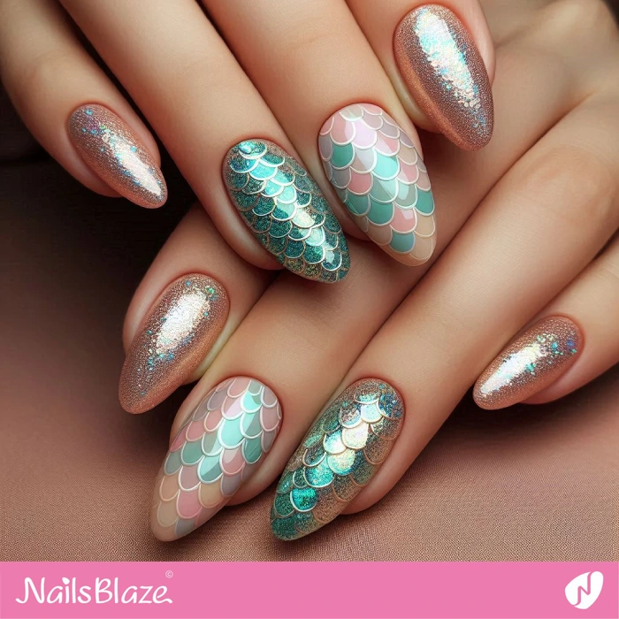 Pastel Mermaid Scale with Glitter | Glitter Nails - NB4974