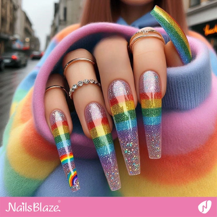 Rainbow Color Blocks Glitter Design | Glitter Nails - NB4976