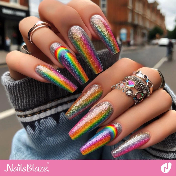 X Long Nails Rainbow Glitter Design | Glitter Nails - NB4982