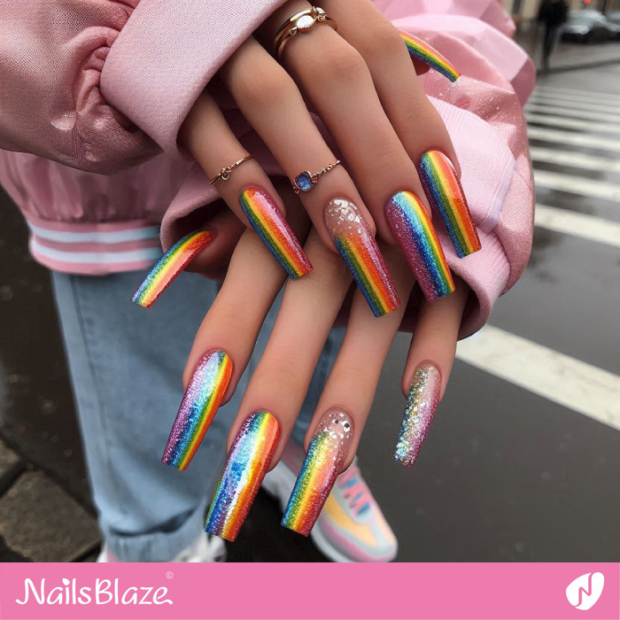 Rainbow Stripes with Glitter Design | Glitter Nails - NB4984