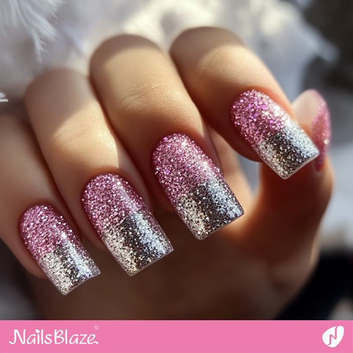 Pink and Silver Glitter Nails Design | Pink Glitter Nails- NB7646