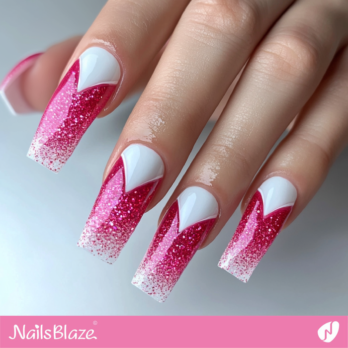 Pink Glitter Design for Long Square Nails | Pink Glitter Nails- NB7647