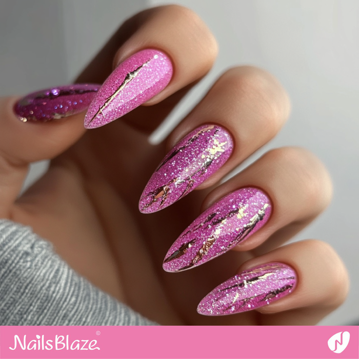 Pink Glitter Nails with Abstract Design | Pink Glitter Nails- NB7648