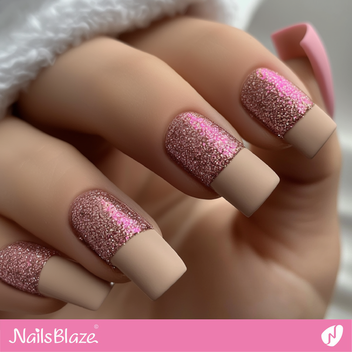 Pink Glitter Nails with Matte Tip | Pink Glitter Nails- NB7652