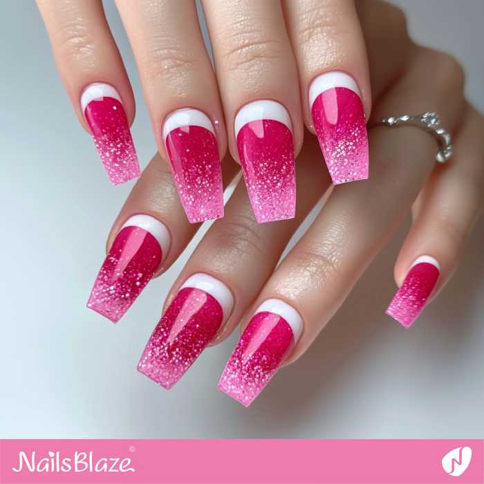 Pink Glitter Ombre Nails Reverse French Design | Pink Glitter Nails- NB7653