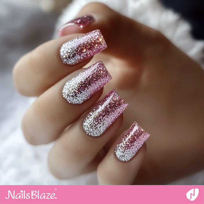 Silver to Pink Glitter Ombre Nails | Pink Glitter Nails- NB7654