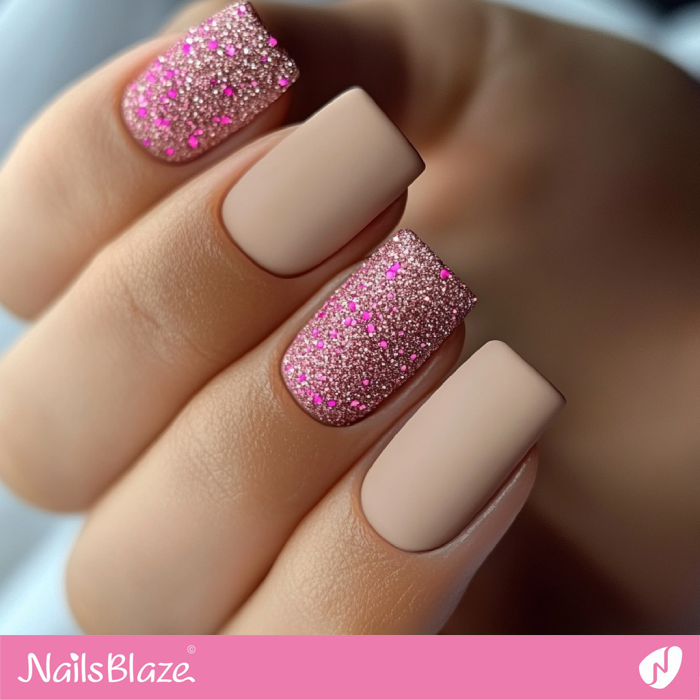 Matte Nude Nails with Glitter Accents | Pink Glitter Nails- NB7656