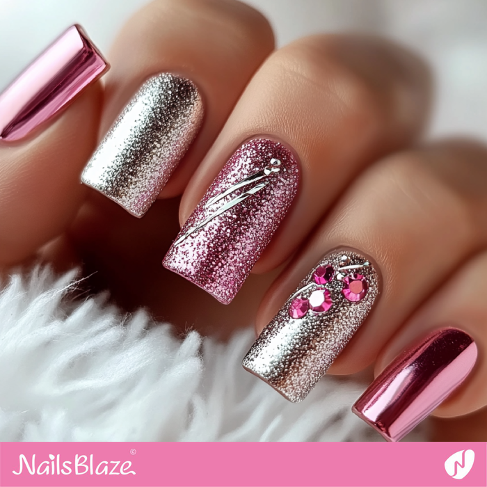 Pink Glitter Accent for a Luxury Nails Design | Pink Glitter Nails- NB7659