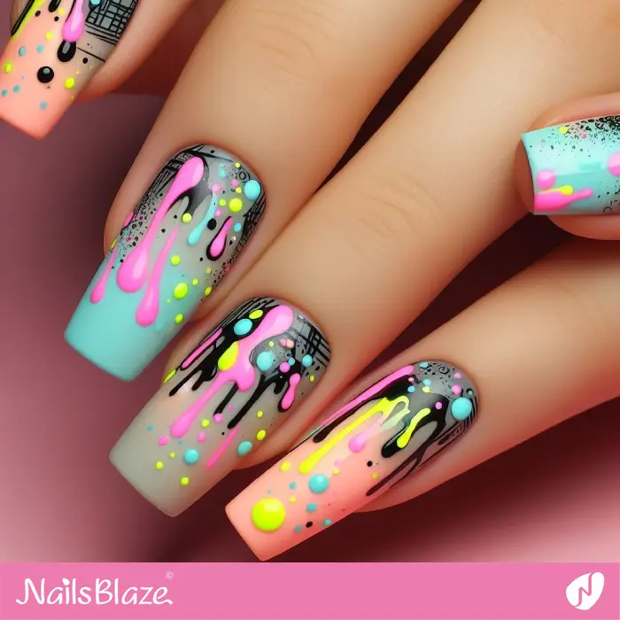 Ombre Nails Pastel Neon Drips Design | Graffiti Nails - NB2905