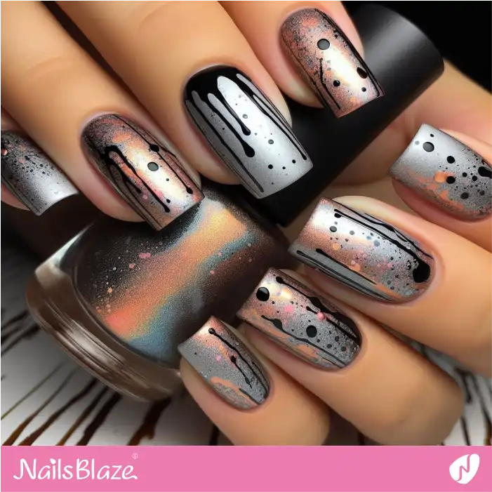 Metallic Shades Nails with Graffiti Drips Design | Graffiti Nails - NB2907