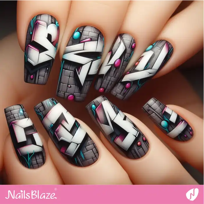 Lettering Wall Art on Nails | Graffiti Nails - NB2918