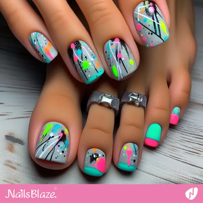 Mani and Pedi Color Splash Nails Design | Graffiti Nails - NB2923