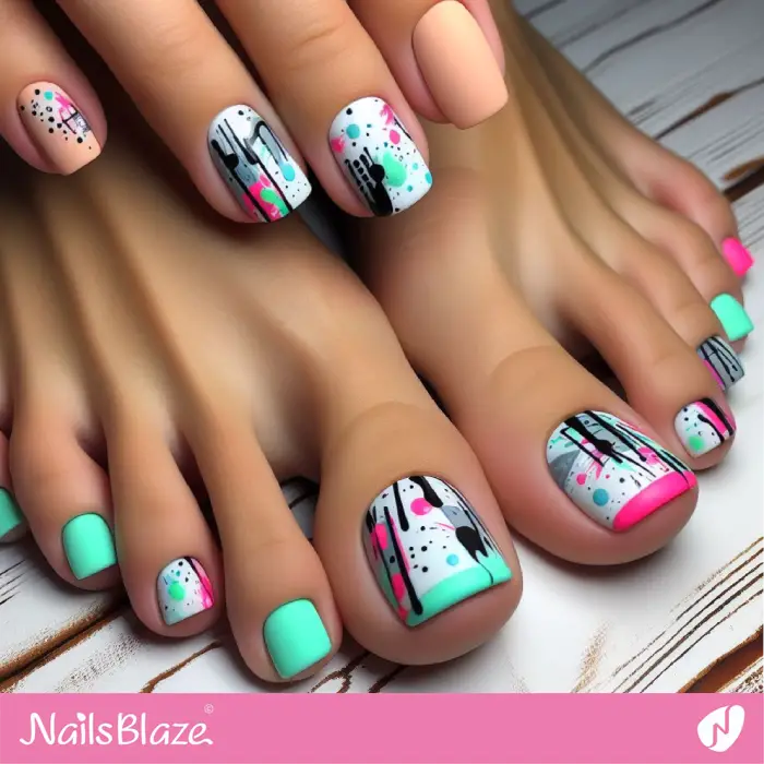 Matte Graffiti Pedicure Design | Graffiti Nails - NB2924