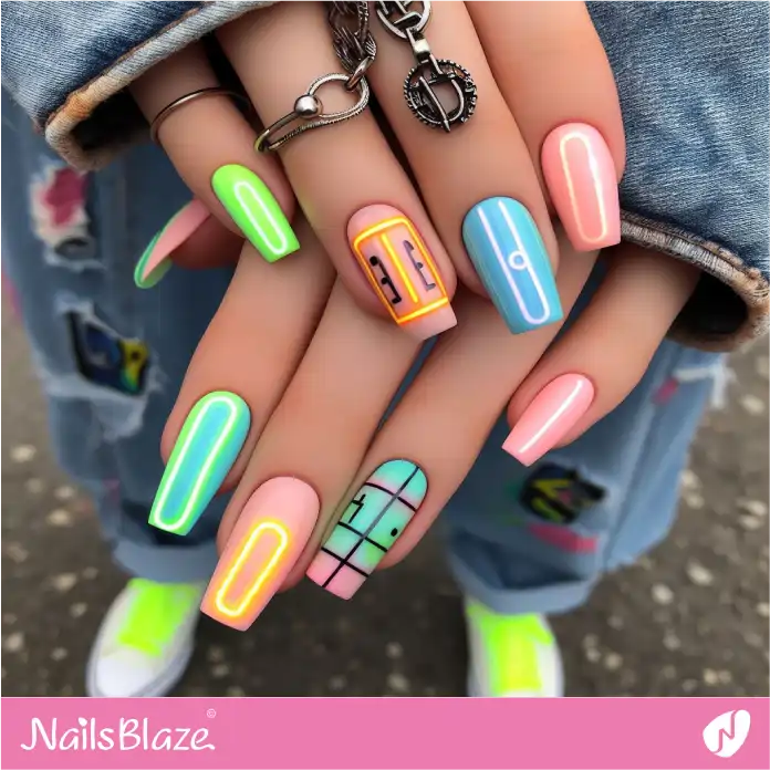 Minimal Neon Street Art Nails | Graffiti Nails - NB2898