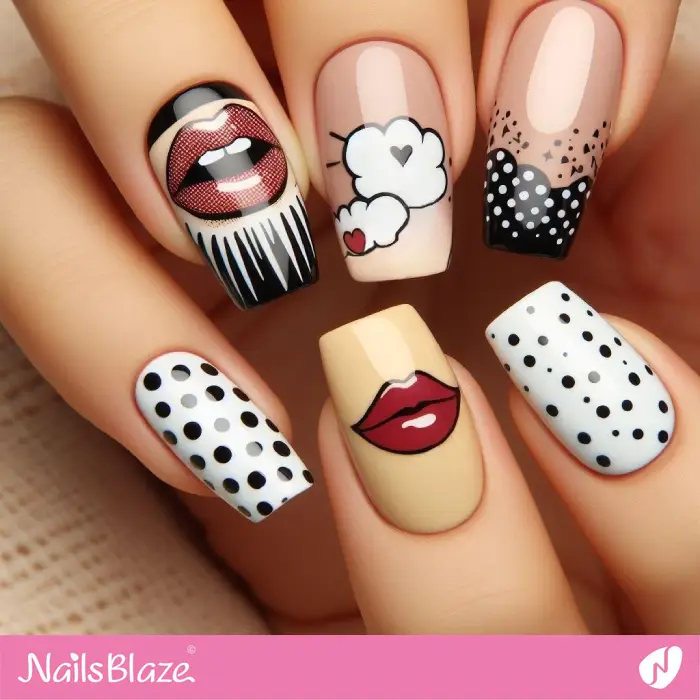 Graffiti Polka Dots Nails with Lips Design | Graffiti Nails - NB3321