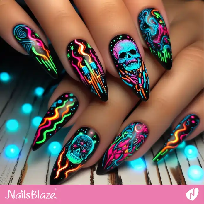 Neon Skull Graffiti Nails | Graffiti Nails - NB2899
