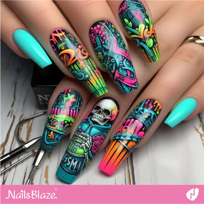 Skeleton Graffiti Nail Design | Graffiti Nails - NB2900