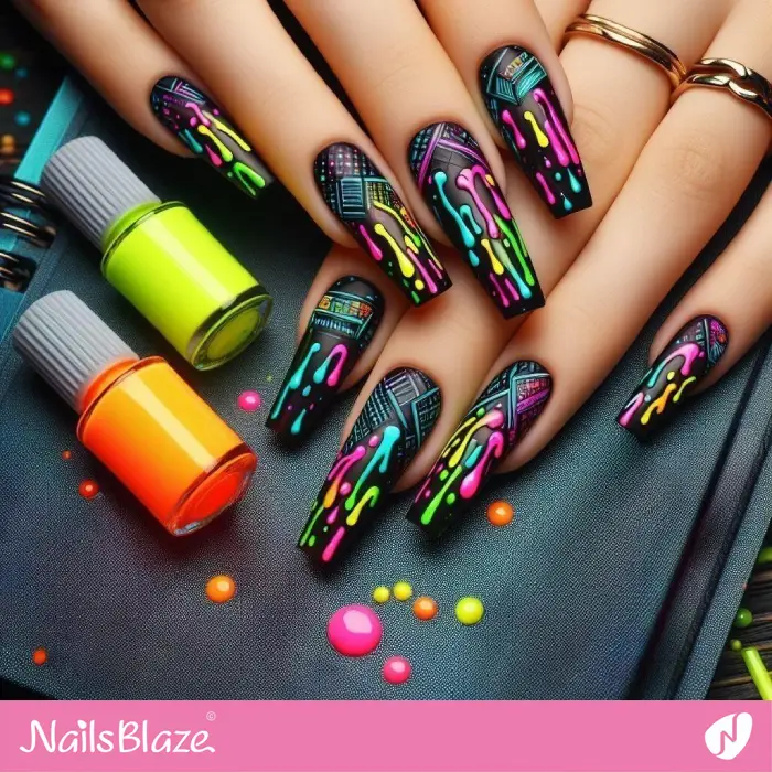Pastel Neon Drips Nail Design | Graffiti Nails - NB2902
