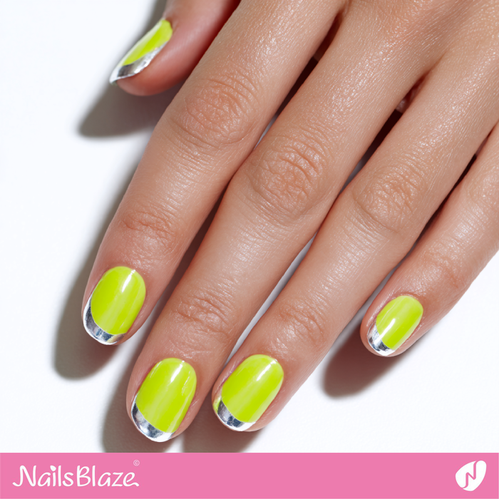 Chrome‑Tipped Lime Green French | Lime Green Nails- NB8294