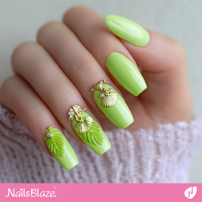 Lime Green Nails with 3D Charms | Lime Green Nails- NB8296