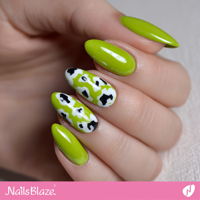 Lime Green Cow‑Print Accents | Lime Green Nails- NB8298