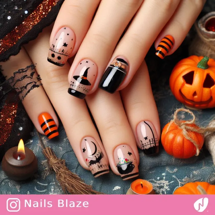 Witch Hat and Pot  Nails | Halloween - NB475