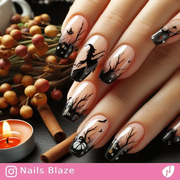 Witch on Broom Nails| Halloween - NB502
