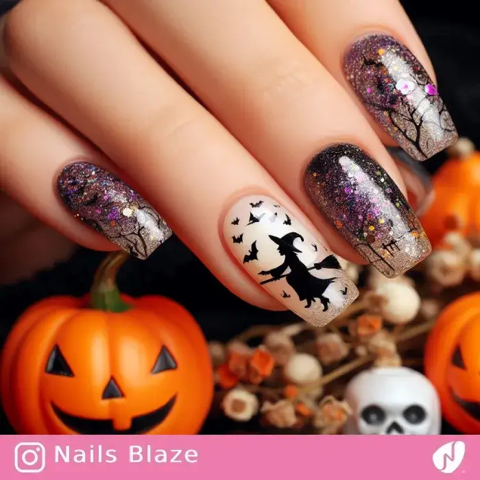 Witch on Broom Nails | Halloween - NB506