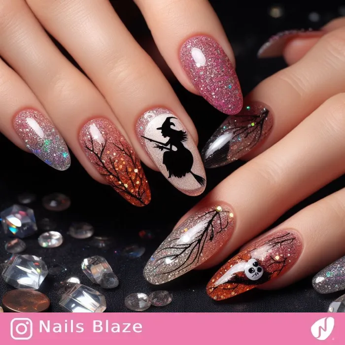 Witch on Broom Nails | Halloween - NB510