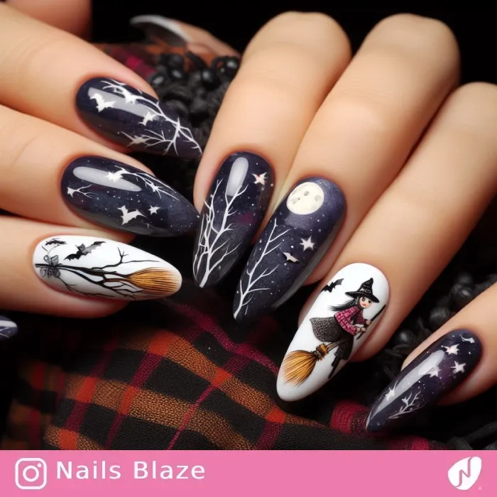 Witch on Broom Nails | Halloween - NB512