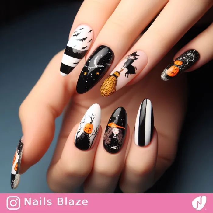 Witch on Broom Nails | Halloween - NB513