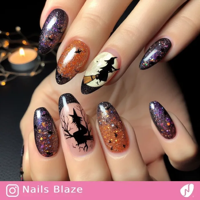 Witch on Broom Nails | Halloween - NB517