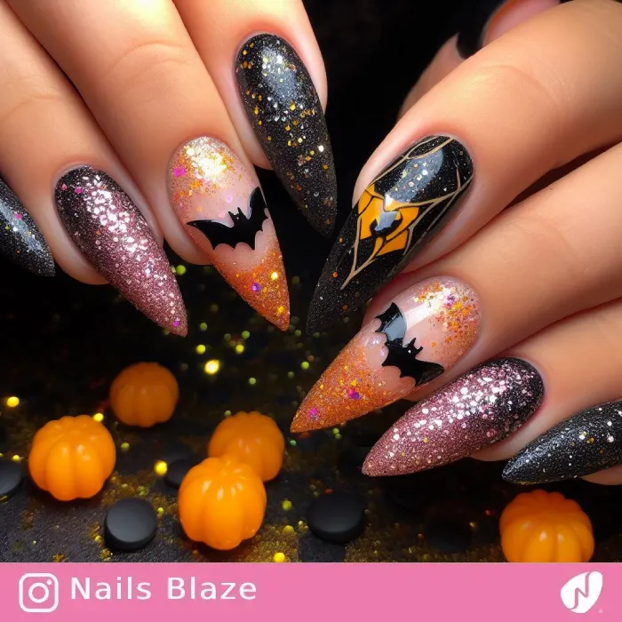 Glitter Bat Nails | Halloween - NB520