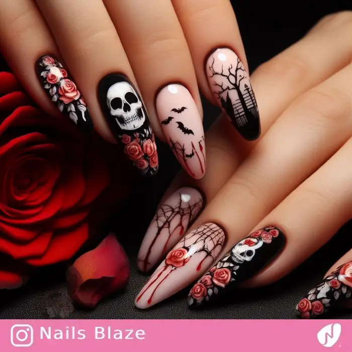 Skulls and Roses Nails | Halloween - NB555